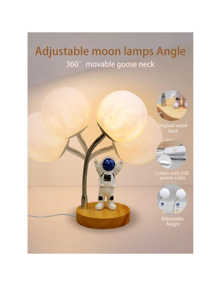 Lámpara Nocturna Astronauta WLHONG 3D 7 Colores USB 26.4cm