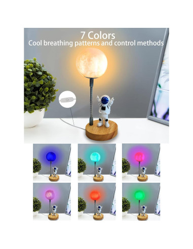 Lámpara Nocturna Astronauta WLHONG 3D 7 Colores USB 26.4cm