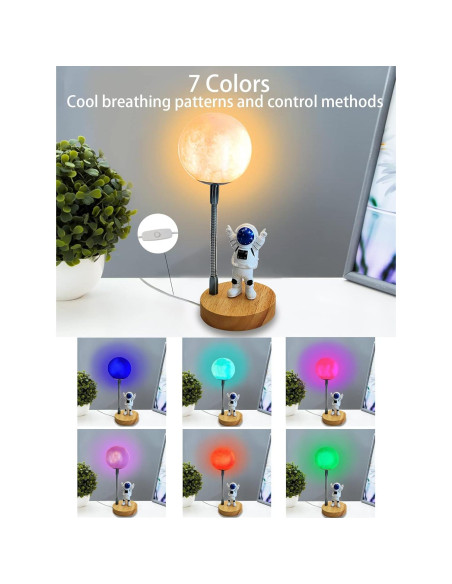Lámpara Nocturna Astronauta WLHONG 3D 7 Colores USB 26.4cm