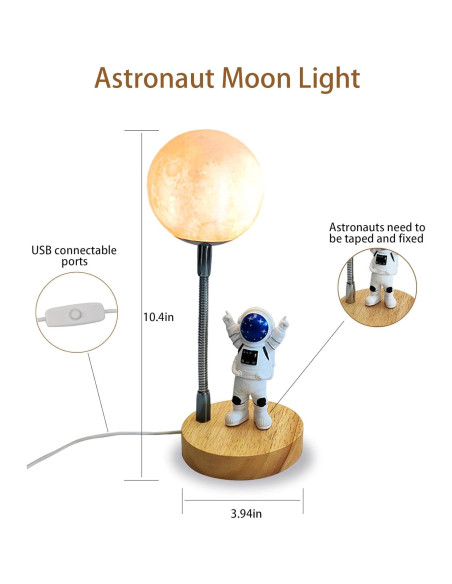 Lámpara Nocturna Astronauta WLHONG 3D 7 Colores USB 26.4cm