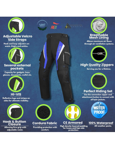 Pantalones de Motocicleta BYKR Unisex Cordura Impermeables 30WX30L