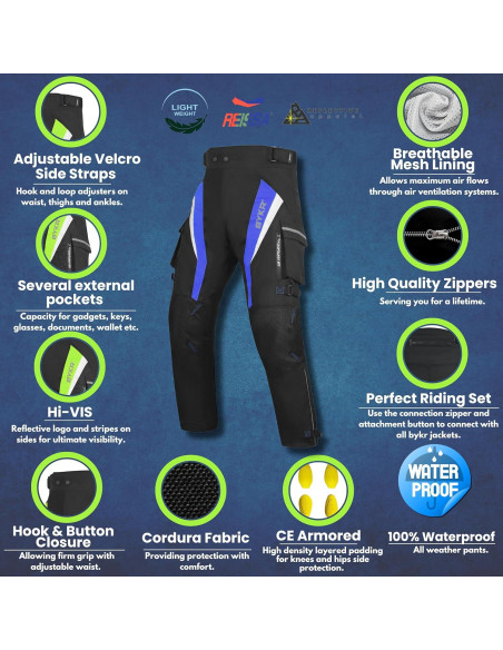 Pantalones de Motocicleta BYKR Unisex Cordura Impermeables 30WX30L
