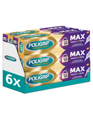 Poligrip Max Seal 40 g Crema Fijadora para Dentaduras - Multipack 6