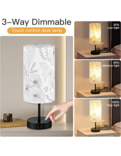 Lámpara de Mesa Táctil CINSARY con 2 Puertos USB y LED 2