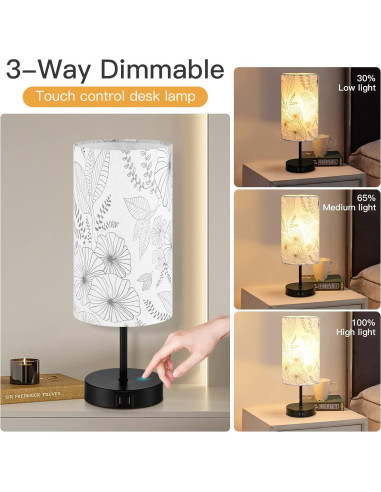 Lámpara de Mesa Táctil CINSARY con 2 Puertos USB y LED