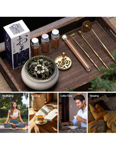 Kit de quemador de incienso RELCHANE 10 piezas con cerámica y latón