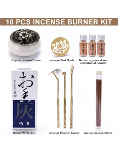 Kit de quemador de incienso RELCHANE 10 piezas con cerámica y latón