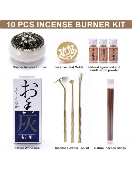 Kit de quemador de incienso RELCHANE 10 piezas con cerámica y latón