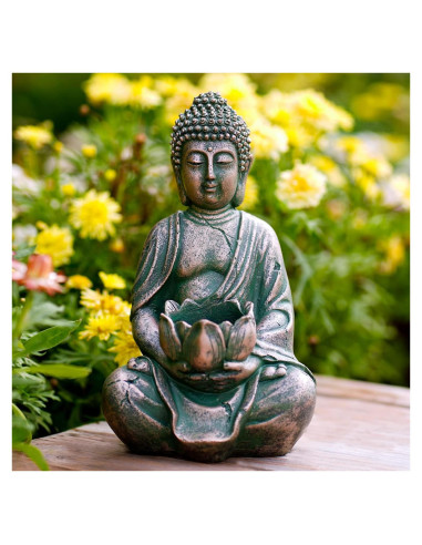 Estatua de Buda Goodeco con Soporte para Velas LED 20 cm