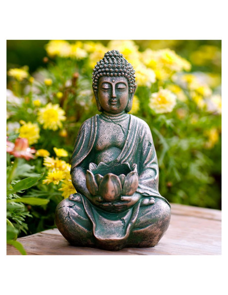 Estatua de Buda Goodeco con Soporte para Velas LED 20 cm