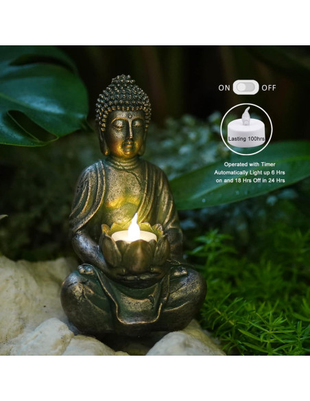 Estatua de Buda Goodeco con Soporte para Velas LED 20 cm