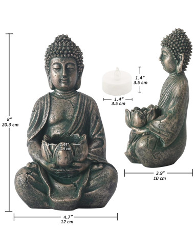 Estatua de Buda Goodeco con Soporte para Velas LED 20 cm