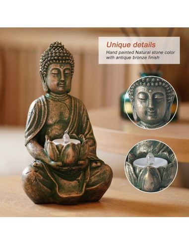 Estatua de Buda Goodeco con Soporte para Velas LED 20 cm