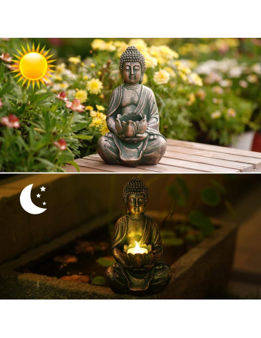 Estatua de Buda Goodeco con Soporte para Velas LED 20 cm