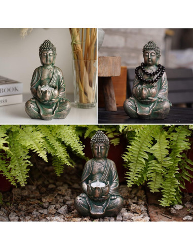 Estatua de Buda Goodeco con Soporte para Velas LED 20 cm
