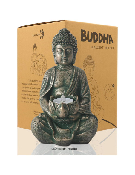 Estatua de Buda Goodeco con Soporte para Velas LED 20 cm