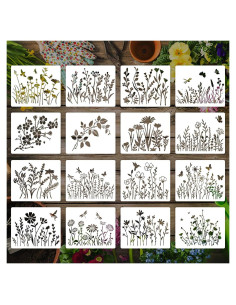 16 Plantillas Reutilizables de Flores Silvestres eageus 12.7x15.2 cm