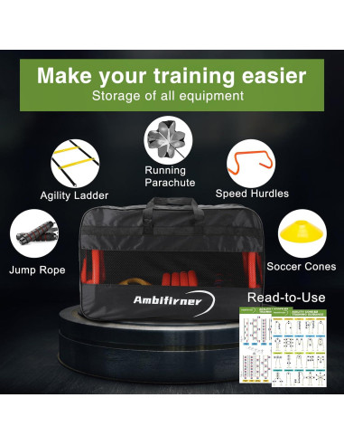 Equipo de Entrenamiento de Agilidad Ambifirner - 6.1m, 12 Conos, 4 Vallas