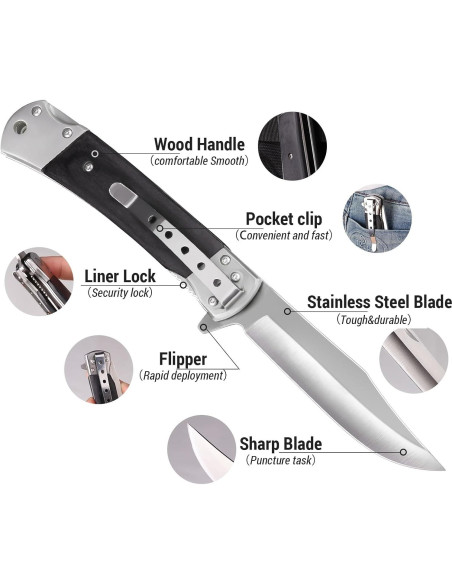 Cuchillo de bolsillo BARRYSAIL 6696 plegable 9.9 cm acero inoxidable