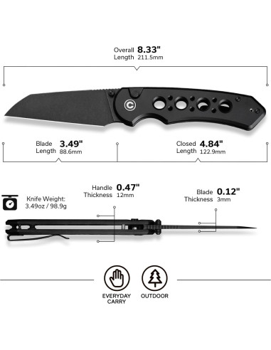 Cuchillo de Bolsillo CIVIVI Pragma Prime 8.86 cm Plegable Negro