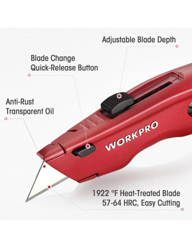 Cuchillo Utility WORKPRO Retráctil con 10 Cuchillas Extra