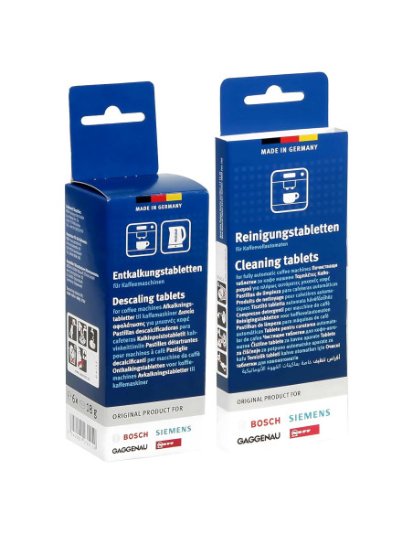 Set de Limpieza Bosch para Cafeteras - 6 Tabletas Descalcificadoras + 10 Tabletas de Limpieza