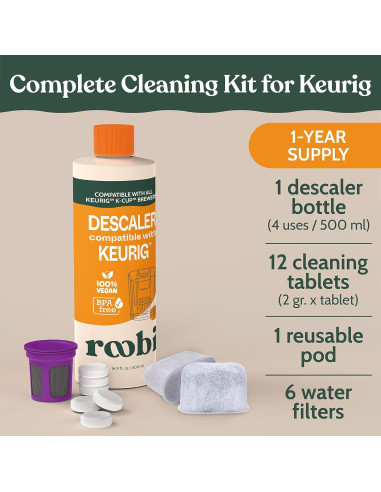 Kit de Descalcificación y Limpieza Roobi para Keurig - 1 Año