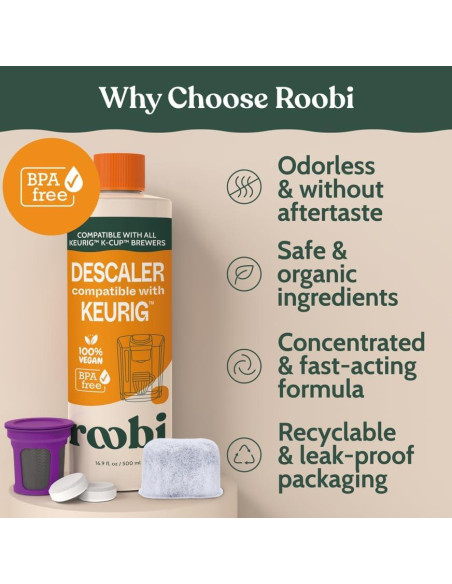 Kit de Descalcificación y Limpieza Roobi para Keurig - 1 Año