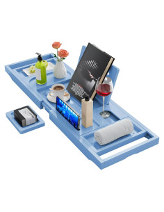 Bandeja Plegable para Baño Yirilan de Bambú Azul 73.66-104.14 cm