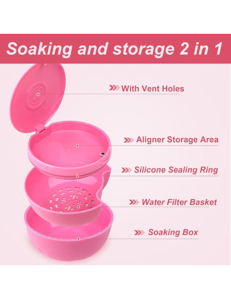 Estuche Limpiador Maoeroral para Retenedores y Dentaduras Rosa