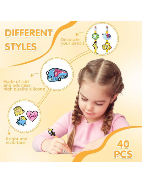 40 Adornos para Lápices Xuixi - Decoraciones Divertidas para Niños