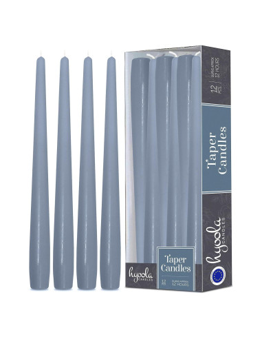 Velas Taper Altas Hyoola 35.56 cm Gris Azul Sin Aroma - 12 Unidades