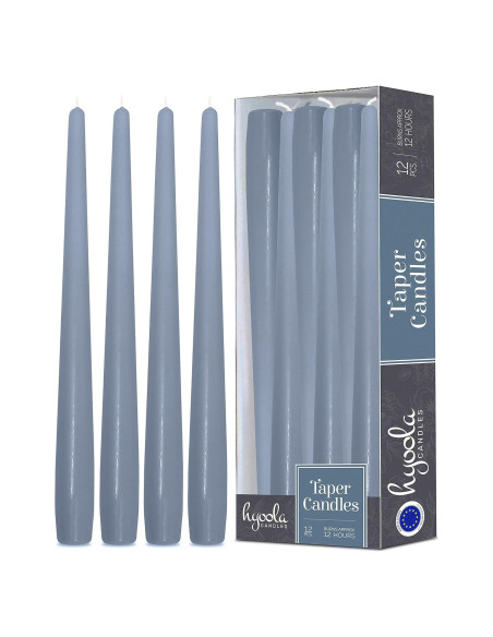 Velas Taper Altas Hyoola 35.56 cm Gris Azul Sin Aroma - 12 Unidades
