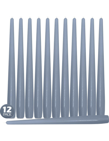Velas Taper Altas Hyoola 35.56 cm Gris Azul Sin Aroma - 12 Unidades