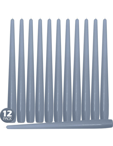 Velas Taper Altas Hyoola 35.56 cm Gris Azul Sin Aroma - 12 Unidades