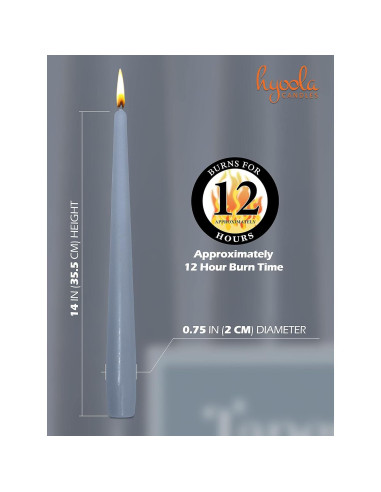 Velas Taper Altas Hyoola 35.56 cm Gris Azul Sin Aroma - 12 Unidades