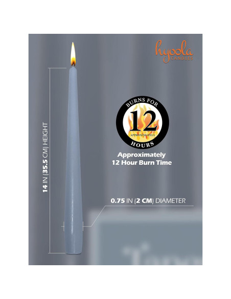 Velas Taper Altas Hyoola 35.56 cm Gris Azul Sin Aroma - 12 Unidades