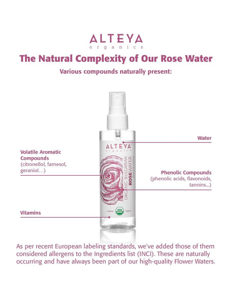Agua de Rosa Orgánica Alteya 100ml - Certificada USDA