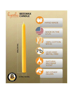 Velas de Cera de Abeja Hyoola 21.6 cm - Paquete de 12 - Sin Aroma 2