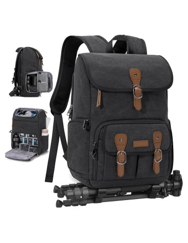 Mochila para cámara RAINSMORE negra para DSLR y portátil 15.6"