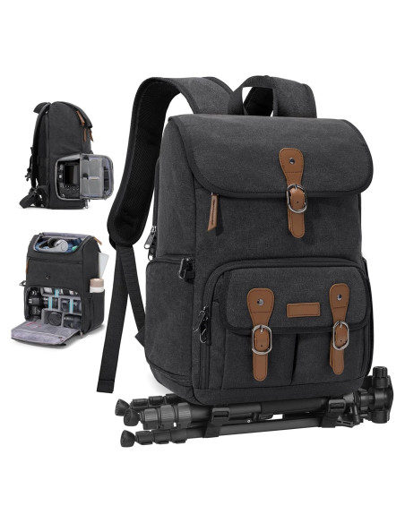 Mochila para cámara RAINSMORE negra para DSLR y portátil 15.6"