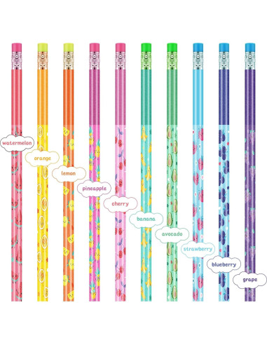 30 Lápices Aromatizados con Toppers de Fruta Leinuosen