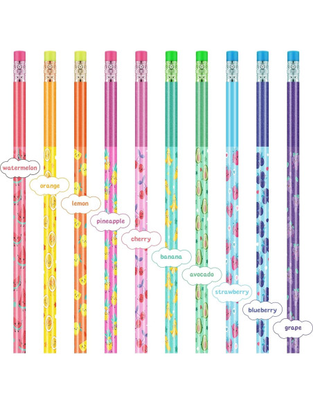 30 Lápices Aromatizados con Toppers de Fruta Leinuosen