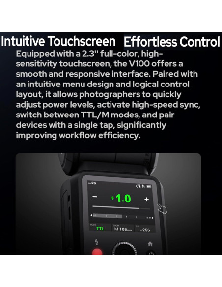 Flash Godox V100-N 100Ws TTL para cámaras Nikon - Pantalla Táctil