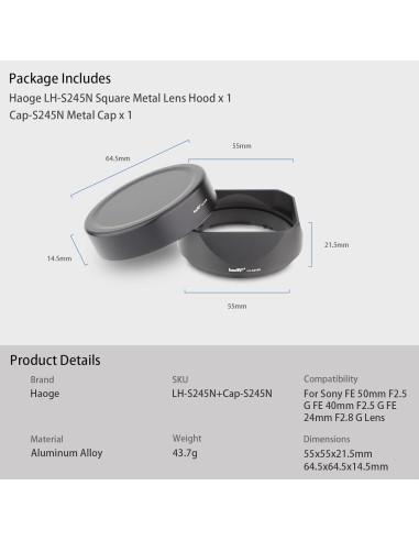 Capucha de Lente Metálica Cuadrada Haoge LH-S245N para Sony FE