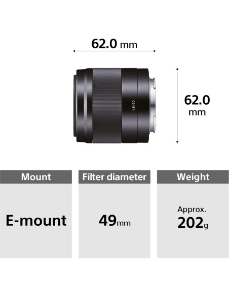 Lente Sony SEL50F18 50mm f/1.8 para Cámaras E Mount - Renovado