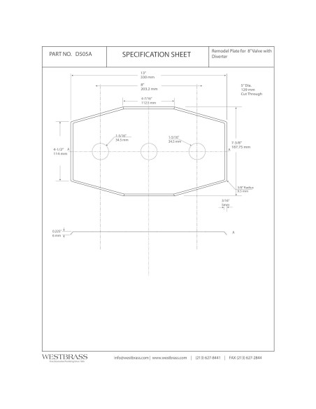 Placa de Remodelación 3 Agujeros Westbrass D505-26 Cromo