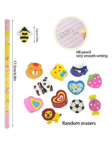 Lápices Lindos con Borradores Animales DIYASY - 50 Pcs