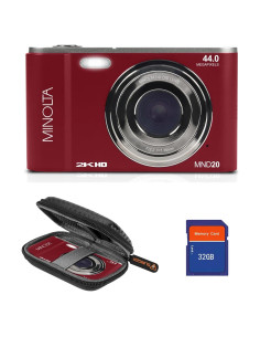 Cámara Digital Minolta MND20 44MP 2.7K HD con Funda Roja