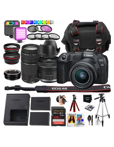 Cámara Sin Espejo Canon EOS R8 + Lentes RF 24-50mm y EF 75-300mm